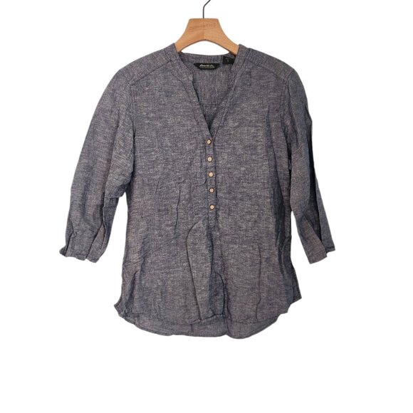 Eddie Bauer‎ Linen/Cotton Blouse Tunic 3/4 Sleeve Women's Small Boho Blue EUC - Picture 1 of 16